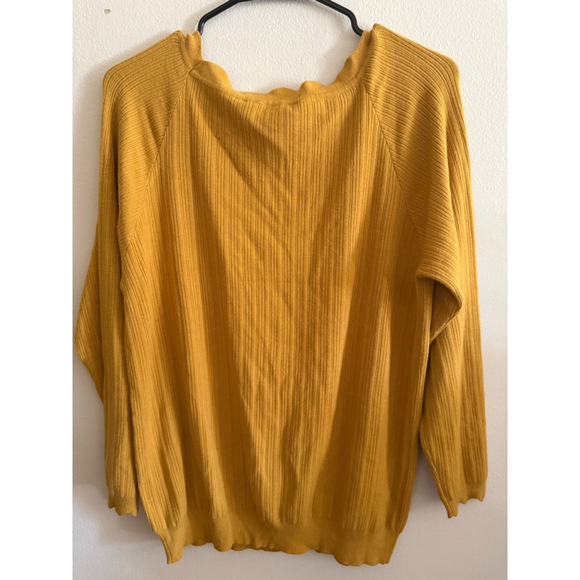 Women's Soft Surroundings Plus Ribbed Crew Neck Sweater Mustard Yellow 1X - Picture 3 of 3